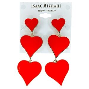 Isaac Mizrahi Gold/Red Chandelier Heart Earrings